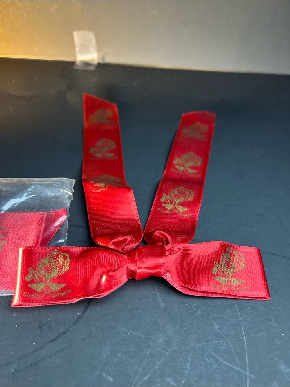 Vintage Ormond Red Satin Clip On Bow Tie Rose